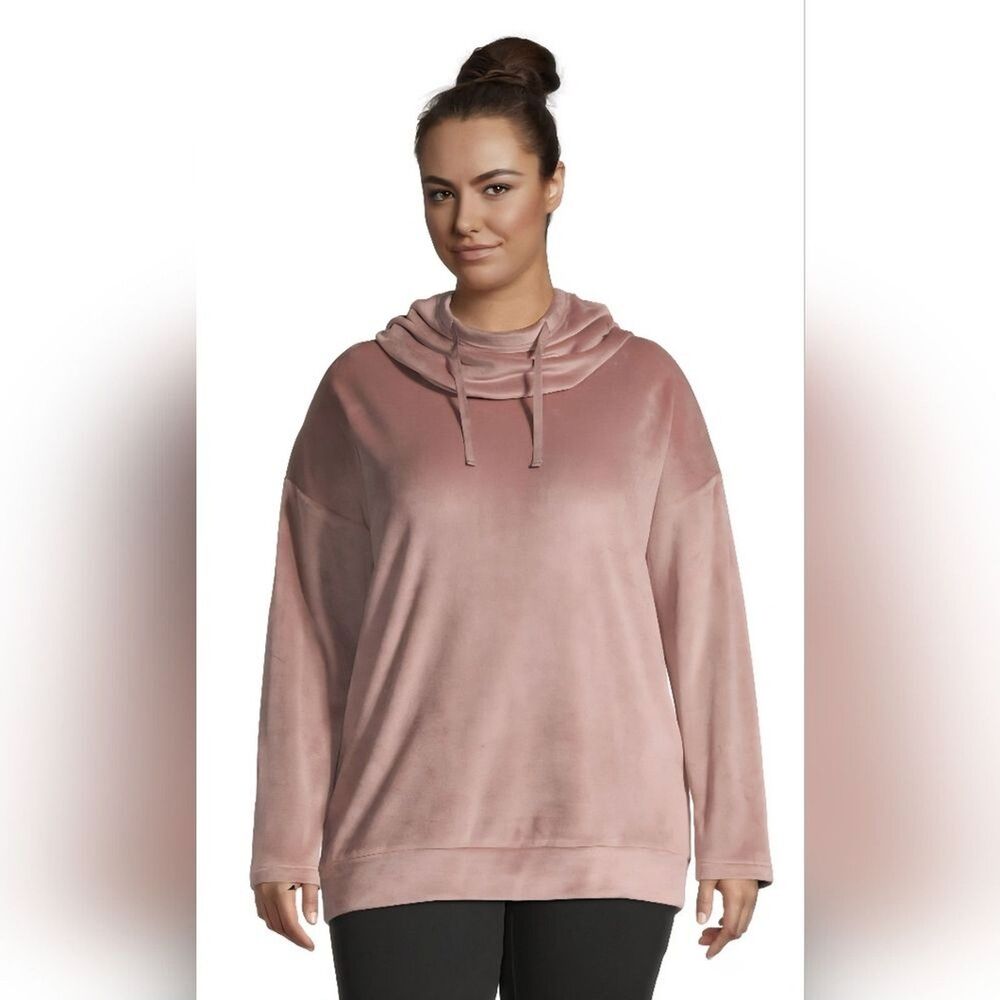 Women's Rose Pink Cozy Plush Velour Cowl Neck Lounge Tunic Pullover One Size